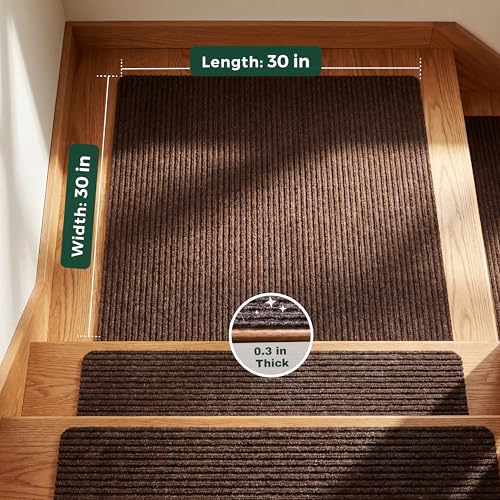 MBIGM Non-Slip Carpet Stair Tread Mat 30" x 30" Landing Rug-Matching Mat Non-Skid Safety Rug Slip Resistant - Brown - color: Brown, size: 2'6" x 2'6" - 1 pcs
