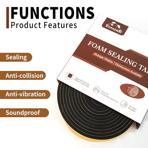 Yotache Weather Stripping Door Seal Strip 1/2x1/4 inch, Adhesive Foam Insulation Tape for Door Frames, Windows, 16.5 Ft - size: 1/2"x1/4"x16.5 Ft