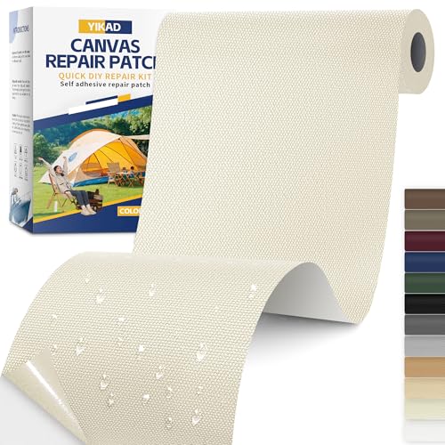 Fabric Repair Tape, Self Adhesive Canvas Repair Patch, Waterproof Outdoor Canvas Tape/Patch Kit for Sun Shades Clothing Tent Awnings Boat Cover Couches Beige&White 4x71 inch - color: Beige&White, size: 4" x 71"
