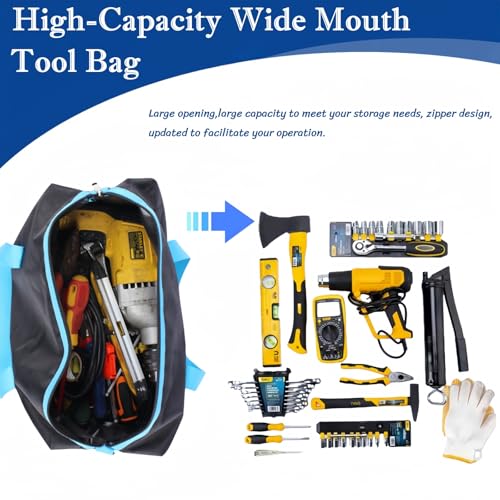 BLIRITEL Wide Mouth Tool Bag, Heavy Duty Tool Bag for Men, High Capacity Tool Tote Bag for Electricians, Multipurpose Power Tool Bag Organizer for Mechanics Carpenters (14 Inch) - size: 14 Inch