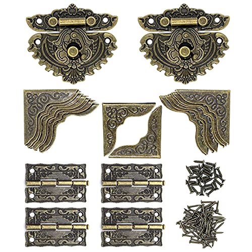 2 Sets Retro Decorative Cabinet Jewelry Hasp Latch Lock Buckle - Vintage Bronze Engraved Mini Hinges and Corner Protectors With Screws for DIY Crafts Wooden Gift Box Repair (Heart-Shaped) - style: Heart-Shaped