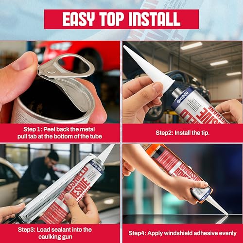 GH1200 Polyurethane Windshield Adhesive Cures in 24-48 Hrs - 12.5 Oz Ultra Strong Non-Drip Formula - Caulk-Friendly Windshield Glue - Impact & Vibration Proof Seals - Weather Resistant Window Adhesive - style: 12.5Oz Windshield Adhesive