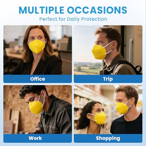 akgk KN95 Face Mask 50 PCS, Breathable Protection Masks, 5-Ply KN95 Yellow Masks, Cup Dust Safety Masks - color: Yellow