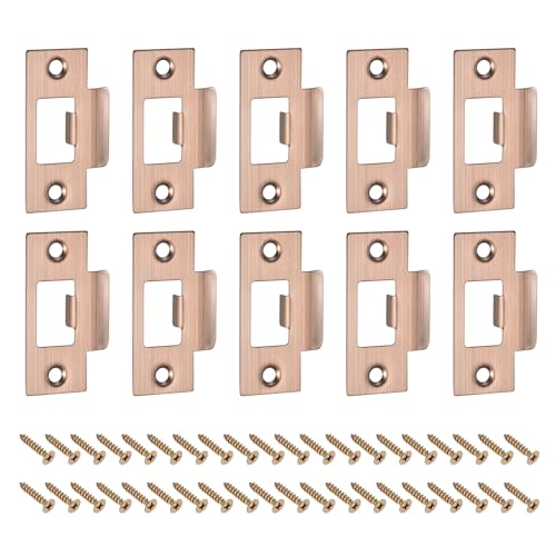 uxcell t Door Strike Plate, 10Pcs 70mm x 40mm 201 Stainless Steel Latch Deadbolt Strike Plate for Door Frame Door Jamb, Red Bronze - color: Red Bronze