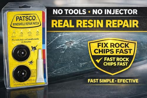 Patsco Windshield Repair Kit Resin Patch System (2 Pack), No Tools or Injector Needed, Fix Rock Chips & Small Cracks Fast, Easy Alternative to DIY Repair Kits, Made in USA