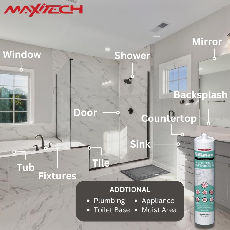 Kitchen & Bathroom Silicone Caulk– Clear Silicone Sealant Waterproof for Sinks, Tubs, Shower Seal & Toilet Seal – Crack-Proof, Quick-Dry Formula Silicone Caulking, 9.5 oz (1 Pack, 1, Count) - style: 1 Pack