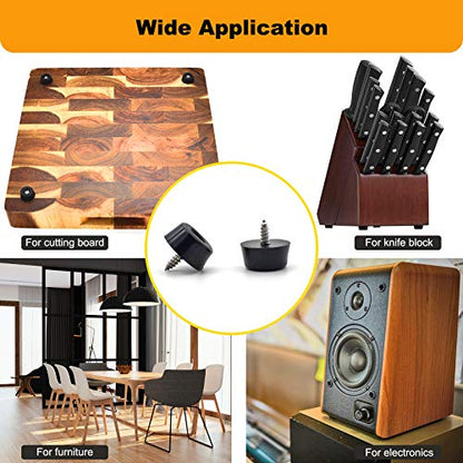 Rubber Feet for Cutting Board with Stainless Screws, 12 Pieces Non Slip Rubber Bumper Feet for Electronics 13/16" W x 3/8" H