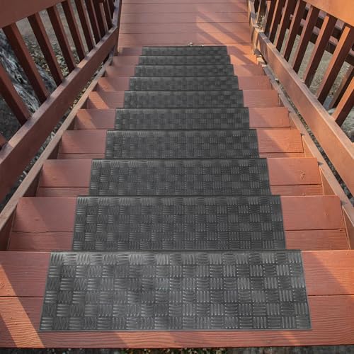 Ottomanson Bullnose Stair Treads Outdoor – Ribbed Heavy-Duty Non-Slip Stair Mats – Best Grip on Concrete, Brick & Textured Step – Fastening Required for Wooden & RV Steps, Pack of 5 - color: Black Ribbed Squares - Bullnose