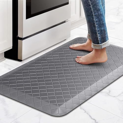 HappyTrends Kitchen Floor Mat - 4/5 Inch Thick Anti-Fatigue Kitchen Rug,Waterproof Non-Slip Kitchen Mats and Rugs Heavy Duty Ergonomic Comfort Rug for Kitchen,Office,Sink,Laundry,(17.3"x28", Gray) - color: Grey, size: 28"L x 17.3"W x 0.8"Th