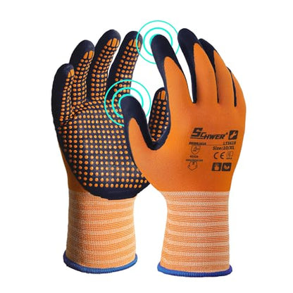 Schwer 24 Pairs Safety Work Gloves MicroFoam Nitrile Coated, Certified Level 6 Abrasion Resistant Gardening Gloves with MicroDot Grip, Touchscreen, General A1 Cut Resistant Glove, LT5619, XL - size: X-Large, style: 24 Pairs