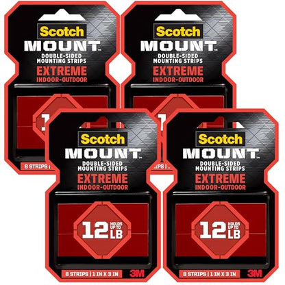 Scotch-Mount Extreme Double-Sided Mounting Strips, 32 Strips Total (4 Packs of 8), 1 in x 3 in, Heavy Duty, Indoor/Outdoor, Black (414H-ST) - style: 32 Count