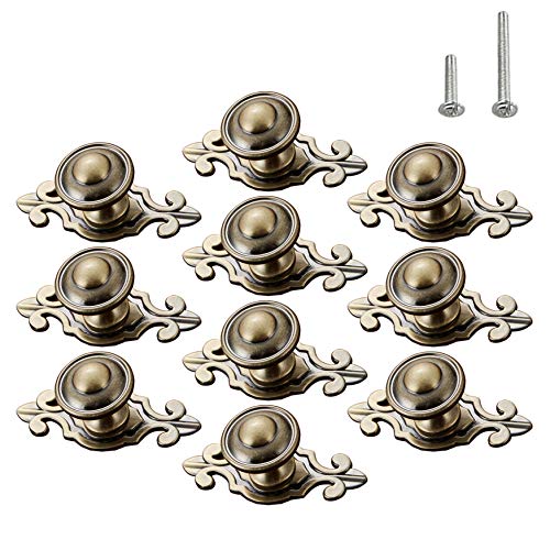 HUAMULAN 10 Pack Retro Alloy Knobs,Vintage Dresser Kitchen Petal Cabinet Pulls Bronze Alloy Base Back Plate Kid Cupboard Wardrobe Drawer Door Handles,2 Sized Screws - color: HRJ273-QingTong-10PACK