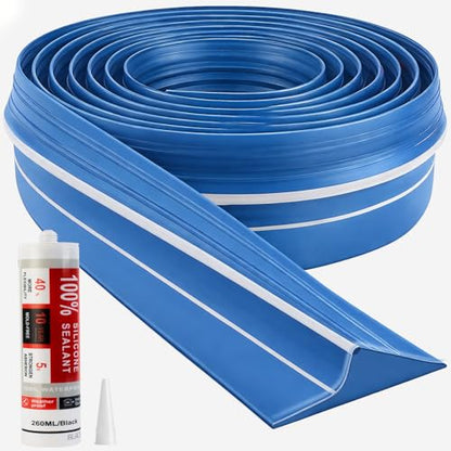 Jin&Bao Universal Garage Door Threshold Seal Strip 10FT Kit, Bottom Waterproof Rubber Weather Stripping Replacement（Blue, 1 Adhesive） - color: Blue, size: 10 Feet