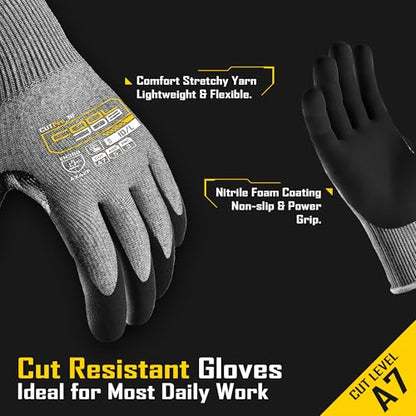 COOLJOB ANSI A7 Cut Resistant Gloves, Cut Proof Work Gloves with Grip, Touchscreen, for Men and Women, Used for Construction, Warehouse, Glass Handling, Wood Work, Grey Small, 3 Pairs - size: Small, style: A7 Pack of 3