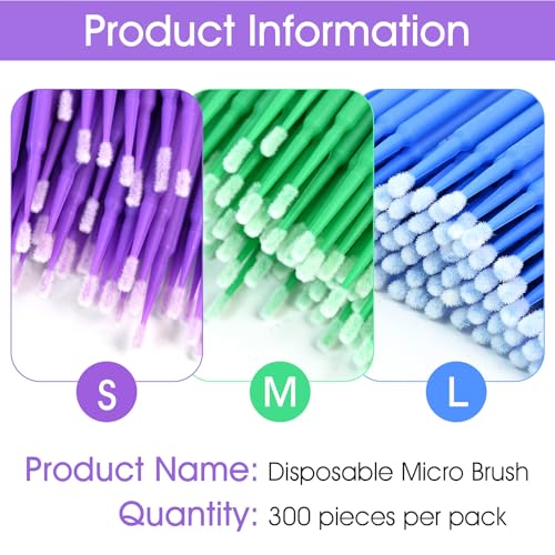 300 PCS Small Paint Brushes for Touch Up, Fine Tip Paint Brush Set for Automotive Paint Chip Repair, Disposable Paint Brushes Bulk with 2.5mm, 2.0mm & 1.5mm Sizes (Blue, Green, Purple)