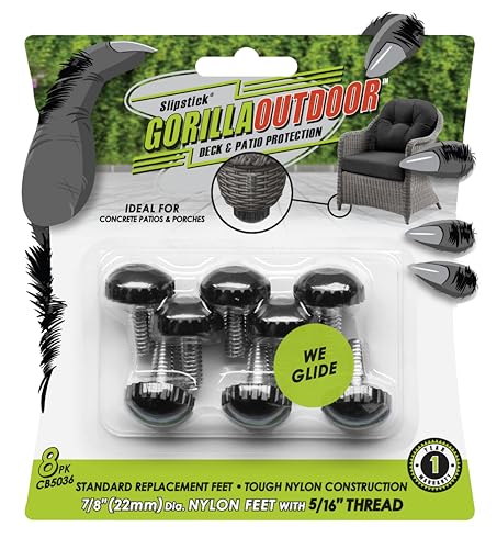 Slipstick Gorilla Outdoor Adjustable Furniture Levelers (8 Pack) Weatherproof Screw in Leg Glides for Chairs, Tables, and Outdoor Furniture Feet, 7/8 Inch Nylon Spherical Glide, 5/16"-18 BSW Thread - color: Nylon Spherical Glide, size: 5/16"-18 BSW Thread