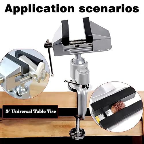 3 Inch Universal Swivel Table Vise,Rotates 360° Table Clamp,Adjustable Jaws for Jewelry Making,Model Building, Portable Workbench Vise