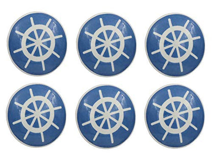 THDC Nautical Drawer Pulls, Drawer Knob, Cabinet Knob, Kitchen Cabinet Pull, Door Knob, Door Pulls (Set of 6) (Ship's Steering Wheel) - color: Blue Wheel
