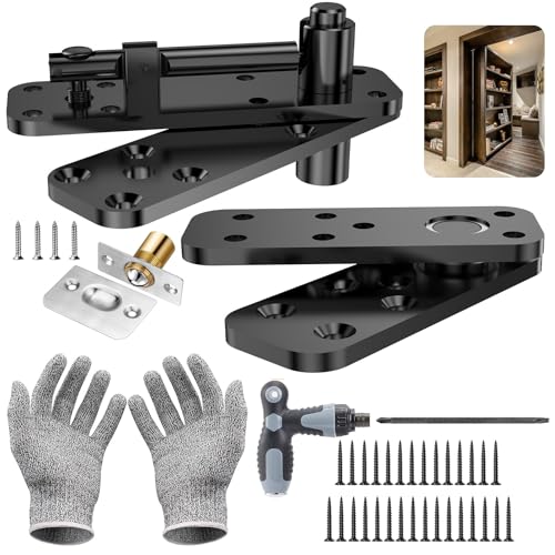 Hidden Door Hinge Pivot Hinge, 570LBS Load-Bearing Heavy Duty Pivot Door Hardware for Hidden Door Bookcase, Hinge Kit 360° Rotation Invisible Door Hinges for Secret Door (Black) - color: Black