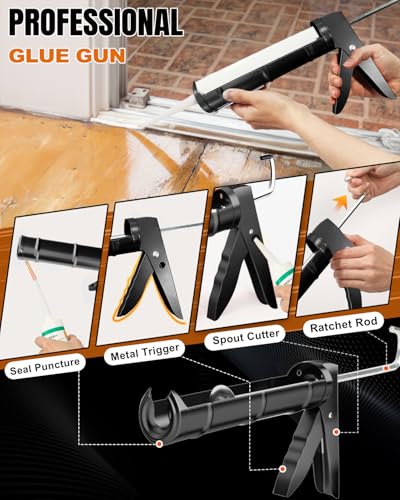Holothurian Caulking Gun, Caulk Gun No Drip,Sealant Finishing Tool Grout Scraper for Kitchen Bathroom Window Sink Joint, 1/10 Gallon Cartridge, 10:1 Thrust Ratio, Black - color: Black