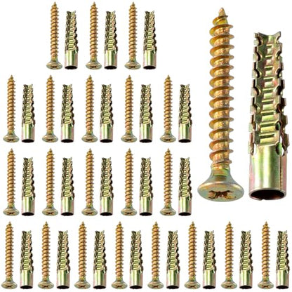 HINZIC 22 Sets Steel Wall Anchor with Screws(#4×1-2/5), Loose Hinge Hole Repair Kit Heavy Duty Wall Anchor for Hollow-Wall Wooden Concrete Wall(5x30mm) - size: #4×1-2/5