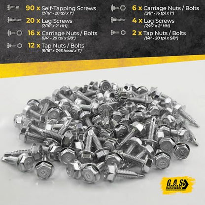 G.A.S. Hardware Garage Door Parts Installation Bundle Kit Set for 16' by 7' Overhead Doors | Fix Replace Garage Hardware Brackets, Drums, Cables, Hinges, Rollers, Screws, Door Jamb, Bearing, Bolts