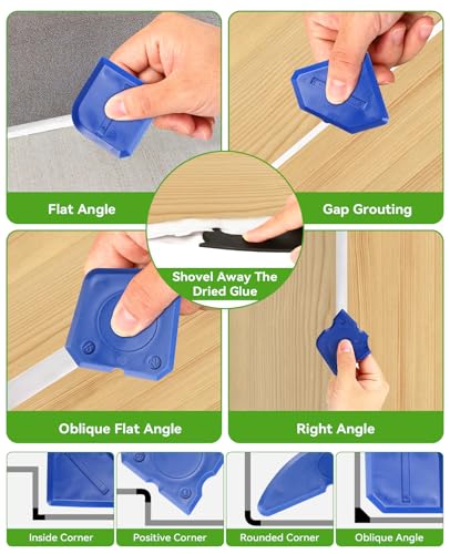 7-in-1 Caulking Tool Kit, Silicone Caulk Finishing & Smoothing Tool, Sealant Trimming and Removal Tool with Scraper for Bathroom, Shower, Sink Sealant & Grout Projects (17PCS) (17) - size: 17