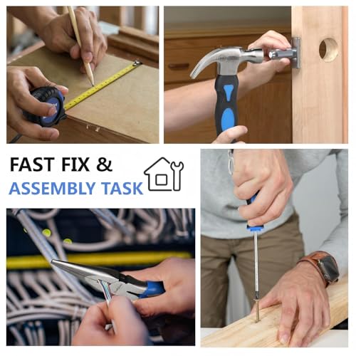 21-Piece Basic Household Hand Tool Kit,Home Repair Tool Set Bag for Dorm/Office/DIY/Desk/Apartment(Blue) - color: Blue