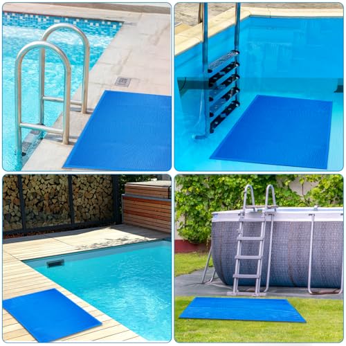2 Pcs 36 * 24inch Pool Ladder Step Mat,Large Non-Slip Pad for Pools Protective,Outdoor Floor Mats, Restaurant Commercial Kitchen Entrance,0.2in Thickened Mats for Pool Slides Ladder Pool Stairs (blue)