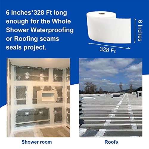 6 Inches X 328 Feet Waterproofing Membrane Anti Fracture Fabric, Reinforcing Water Barrier Drywall Mesh Tape, Liquid Waterproof Membranes Fiberglass Tape for Shower Wall,Leak,Seam - size: 6 Inches x 328 Feet
