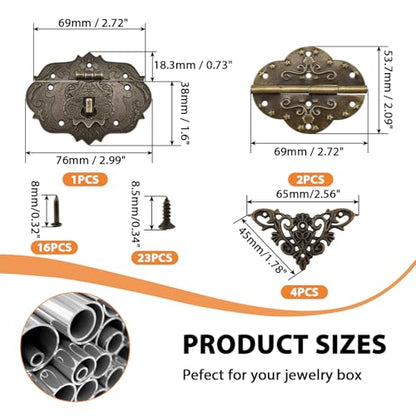 ZIUZI 1 Set Antique Decorative Jewelry Box Latch Hinges and Corner Protectors, Butterfly-Shape Retro Hardware Kit for DIY Jewelry Box Wooden Case Decoration and Repair (Bronze)