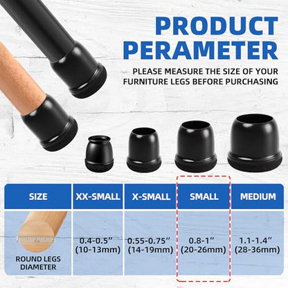 20 Pcs Black Small Chair Leg Floor Protectors for Hardwood Floors, Upgraded Rubber Chair Leg Caps with Felt Pads, Furniture Leg Feet Covers Protect Floors from Scratches Reduce Noise (Fit 0.8"-1") - size: Small (Fit 0.8"-1")