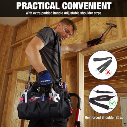 WORKPRO 14-inch Tool Bag, Multi-pocket Tool Organizer with Adjustable Shoulder Strap, W081021A , black - size: 14 inch