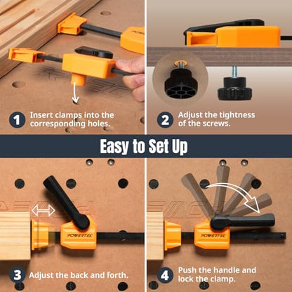 POWERTEC MT4006C Portable Workbench w/Bench Dogs & Clamps | Folding Sawhorse Worktable w/4 Bench Dogs & 2 Quick Release Bench Dog Clamps, Imprinted Ruler and Protractor Scale for Woodworking Projects