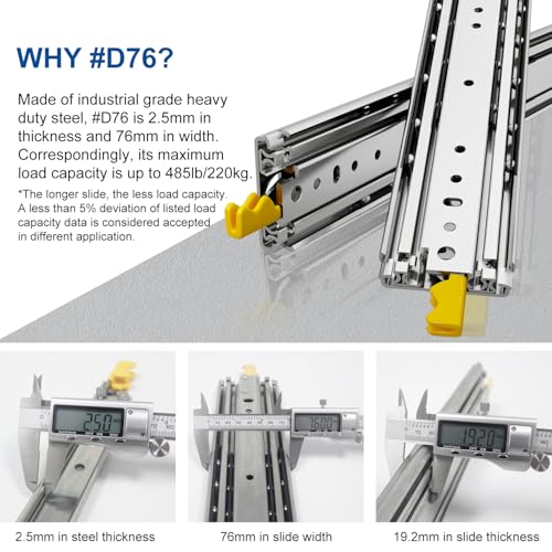 VADANIA 20" Industrial Grade Heavy Duty Drawer Slide with Lock #D76, 3" Widening Up to 379lb Load Capacity, 3-Fold Full Extension, Ball Bearing Lock-in & Lock-Out, Side Mount, 1-Pair - size: 20 Inch, style: #D76(76mm wide)