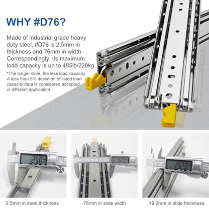 VADANIA 28" Industrial Grade Heavy Duty Drawer Slide with Lock #D76, 3" Widening Up to 379lb Load Capacity, 3-Fold Full Extension, Ball Bearing Lock-in & Lock-Out, Side Mount, 1-Pair - size: 28 Inch, style: #D76(76mm wide)