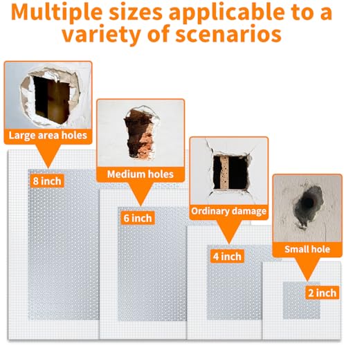 Wall Patch Kit, 15 Pieces Aluminum Self-Adhesive Mesh Repair Patches for Drywall, Multiple Sizes 2/4/6/8 Inch, Permanently Repairs Damaged Walls and Ceilings - size: 2/4/6/8in