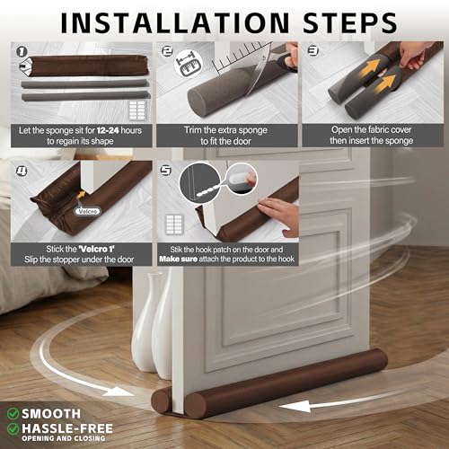 MAXTID Brown Door Draft Stoppers, Adjustable 32"-38", Double Sided, Insulation Strip, Air Stopper, Gap Filler - color: Brown, size: 38 in