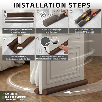 MAXTID Brown Door Draft Stoppers, Adjustable 32"-38", Double Sided, Insulation Strip, Air Stopper, Gap Filler - color: Brown, size: 38 in