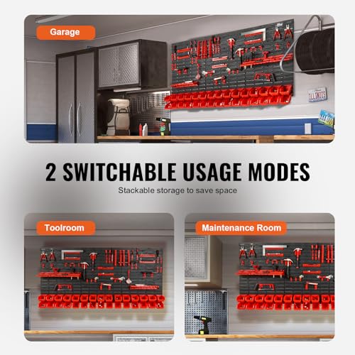 VEVOR Wall Mounted Storage Rack System, 30-Bin Parts Rack Organizer with Wall Panels/Tool Holders/Hooks, Garage Plastic Shop Tool Organizer for Nuts, Bolts, Screws, Nails, Beads, Buttons - style: 30-Bins with Tool Holders