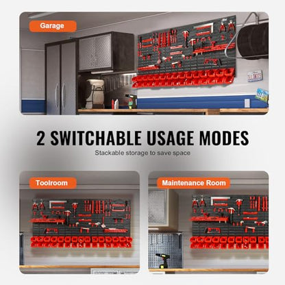 VEVOR Wall Mounted Storage Rack System, 30-Bin Parts Rack Organizer with Wall Panels/Tool Holders/Hooks, Garage Plastic Shop Tool Organizer for Nuts, Bolts, Screws, Nails, Beads, Buttons - style: 30-Bins with Tool Holders