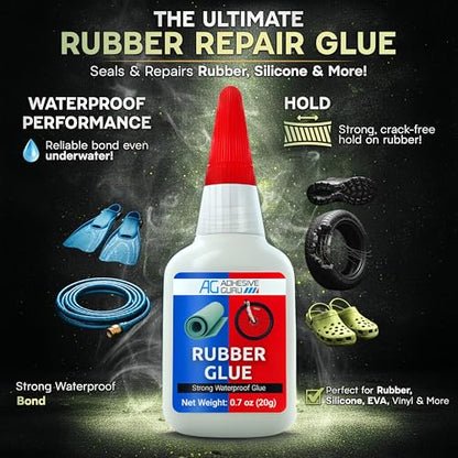 Adhesive Guru Rubber Glue (0.7 oz) - Heavy Duty Super Glue for Rubber, rc Tires, Shoes, Soles, Seals, Gaskets & DIY Fast-Bonding & Weatherproof Glue for Automotive & Crafts - 1 Pack - size: 1 Pack, style: Rubber Glue