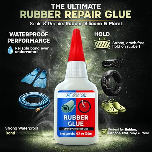 Adhesive Guru Rubber Glue (4x0.7 oz) - Heavy Duty Super Glue for Rubber, rc Tires, Shoes, Soles, Seals, Gaskets & DIY Fast-Bonding & Weatherproof Glue for Automotive & Crafts - 4 Pack - size: 4 Pack, style: Rubber Glue