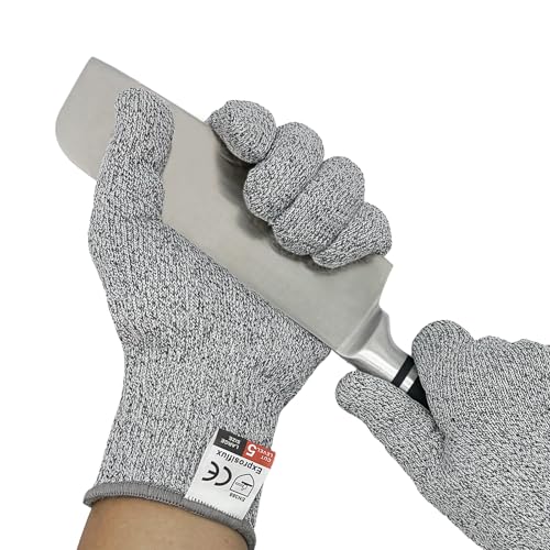 2-Pair Cut Resistant Work Gloves EN388 Level 5 - High Performance Protection, Food Safe & Machine Washable for Butcher, Kitchen, Woodworking, Light Handling & Packaging, Gray, Medium - size: Medium