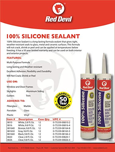 Red Devil 0816 100% Silicone Sealant Architectural Grade, 9.8 oz., White, 1 Pack - color: White, size: 9.8 oz, style: Pack of 1