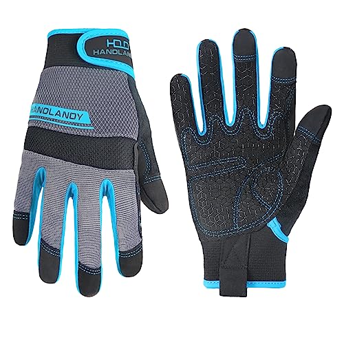 HANDLANDY Grip Work Gloves for Women Men, Safety Utility Yard Working Gloves, Flexible Touch Screen Mechanics Gloves (Grip-upgraded, X-Small (Pack of 1)) - color: Blue (1 Pair), size: X-Small