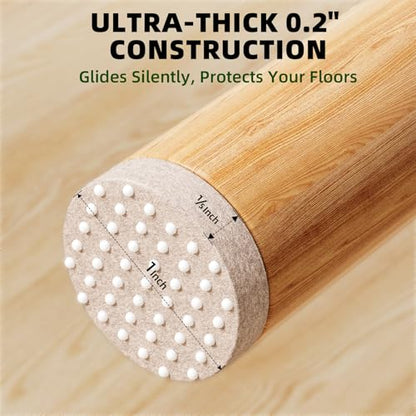 PHIXBEAR 60PCS Upgraded Felt Furniture Pads 1", Thickened Floor Protectors for Hardwood Floors, Furniture Pads for Chair Legs, Protecting from Nicks, Dents and Scratches