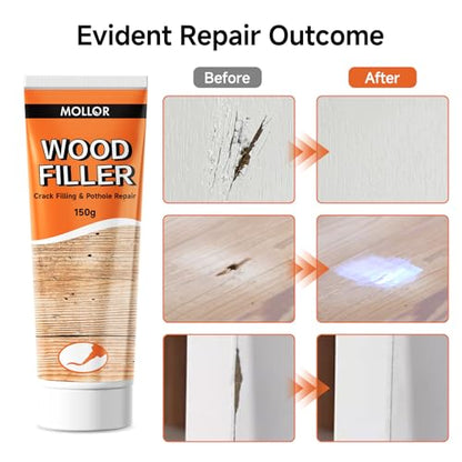 All Purpose Wood Filler, White Wood Putty Repair for Holes, Quickly Restore Any Broken and Defective Wooden Furniture, Door Frame Repair Kit Stainable (5.29oz/150g) - size: 150g