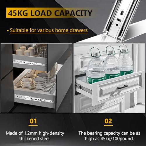 18 inch Ball Bearing Drawer Slides 6 Pairs (12pcs) - 100LB Capacity, Full Extension Side Mount Slides for Kitchen Cabinets, Wardrobes, Office Furniture (Silver 18inch) - color: Silver, size: 18 Inch