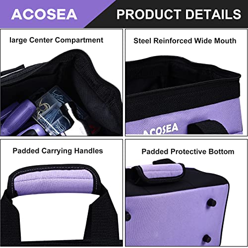 ACOSEA Purple Tool Bag,13 Inch Wide Mouth Open Tool Organizer with 12 Storage Pockets